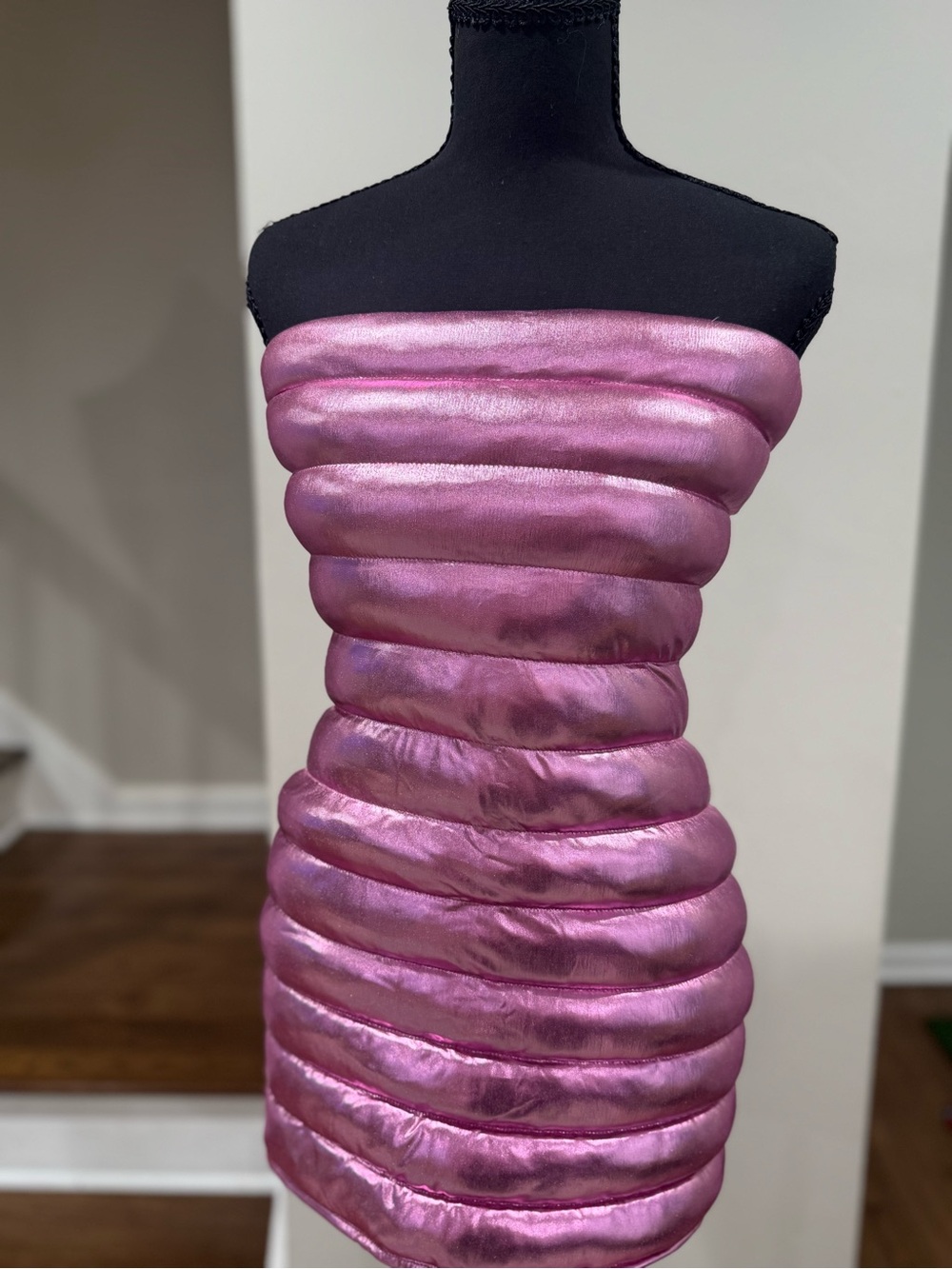 Strapless Metallic Pink Sculpted Bubble Mini Dress